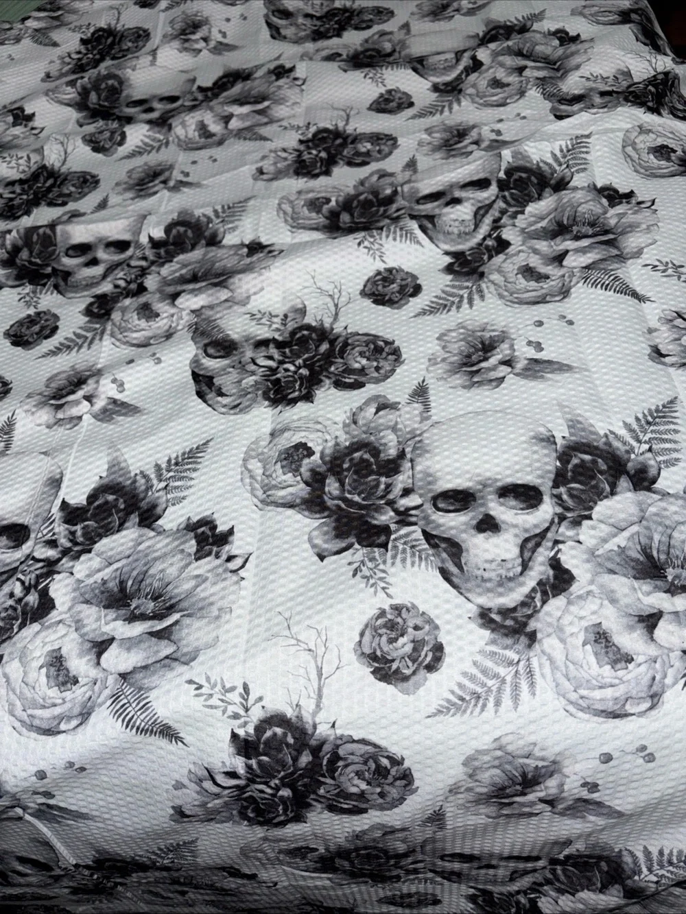 Gothic Skull & Rose Shower Curtain Halloween Black & White Fabric 70x70 Inch